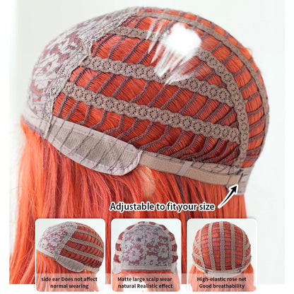 Halloween Wig Aquamarine Wig Synthetic Long Curly Orange Red Mermaid Wig with Bangs Loose Body Wave Wigs for Women Cosplay Party Cosplay Wig