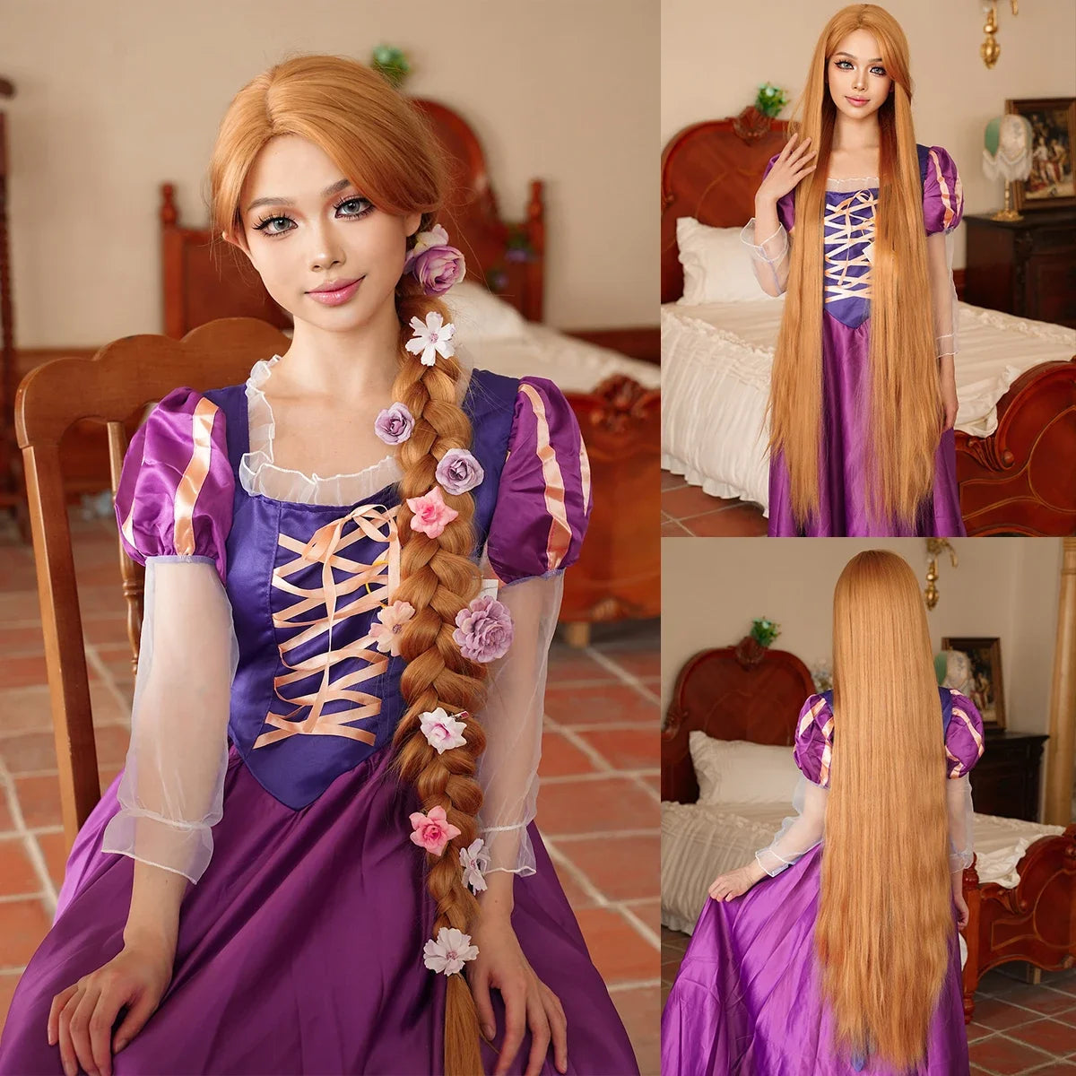 48" Extra Long Light Brown Cosplay Wig - Loose Curly Lolita Synthetic Wig for Women, Perfect for Halloween & Rapunzel
