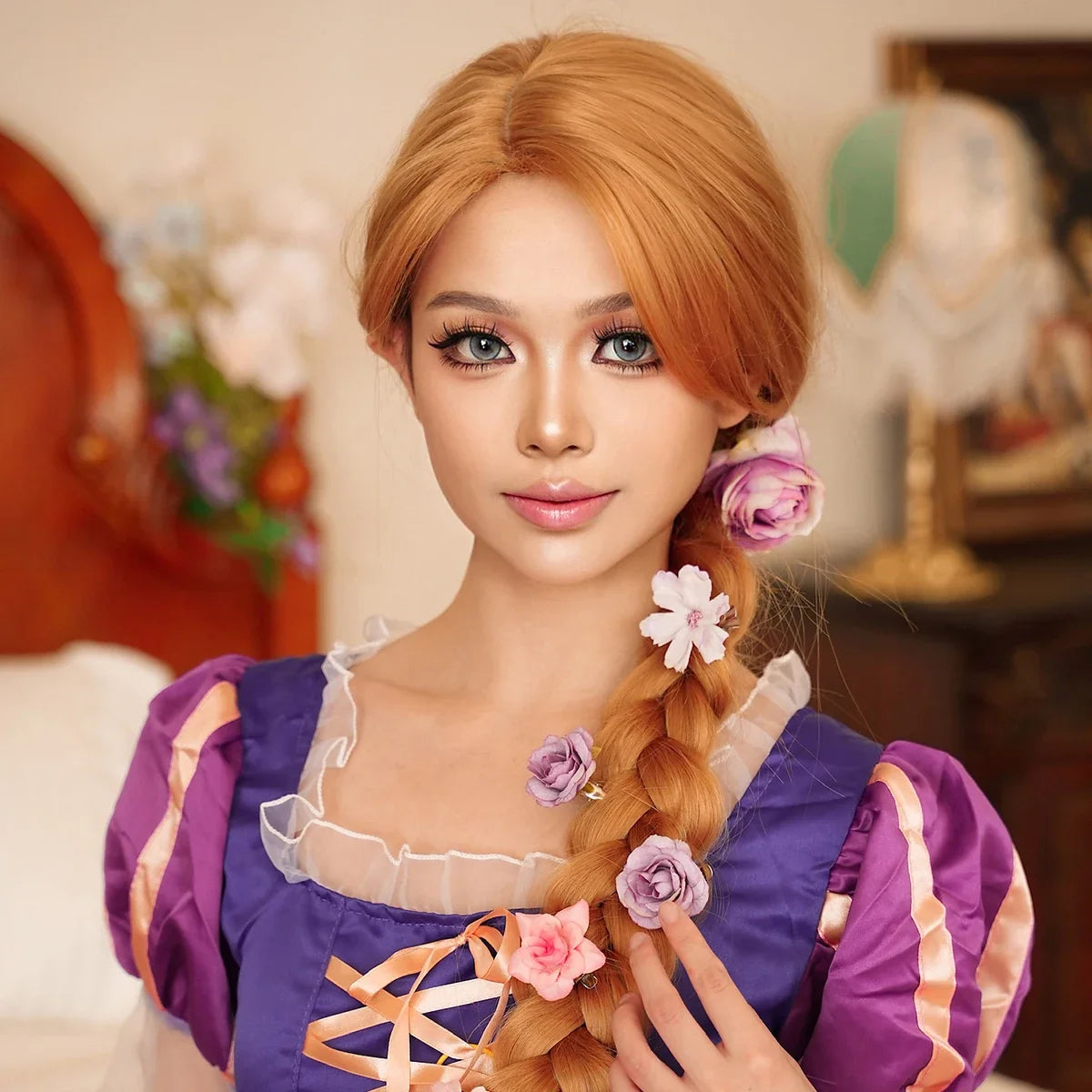48" Extra Long Light Brown Cosplay Wig - Loose Curly Lolita Synthetic Wig for Women, Perfect for Halloween & Rapunzel
