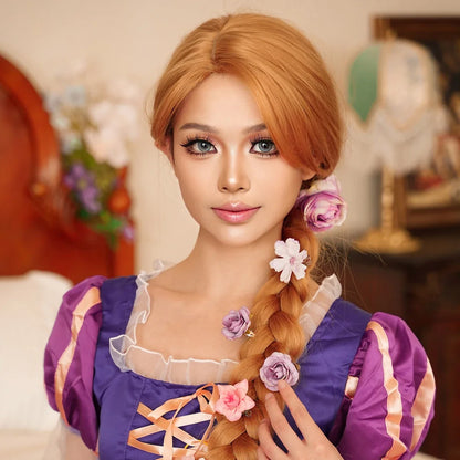 48" Extra Long Light Brown Cosplay Wig - Loose Curly Lolita Synthetic Wig for Women, Perfect for Halloween & Rapunzel