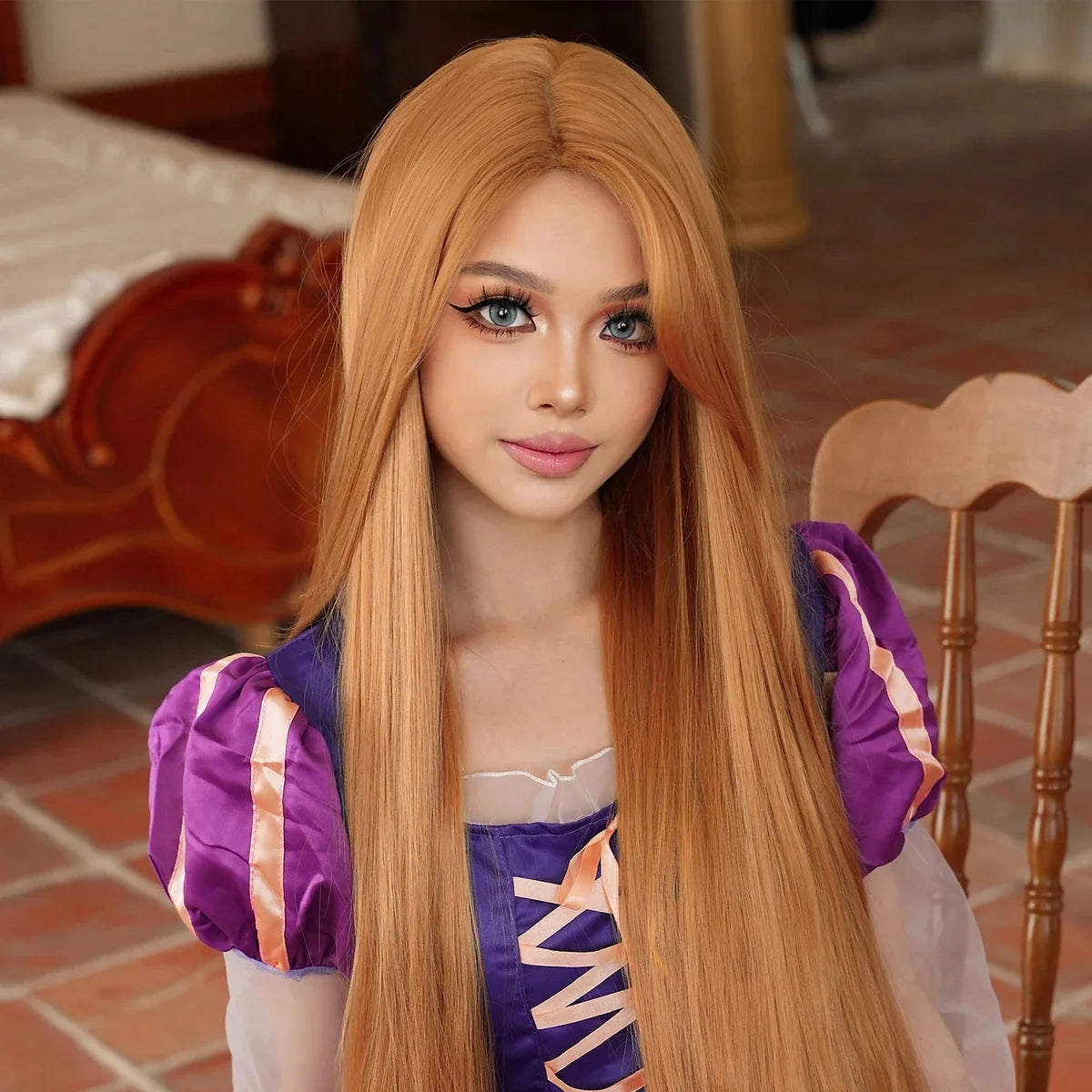 48" Extra Long Light Brown Cosplay Wig - Loose Curly Lolita Synthetic Wig for Women, Perfect for Halloween & Rapunzel