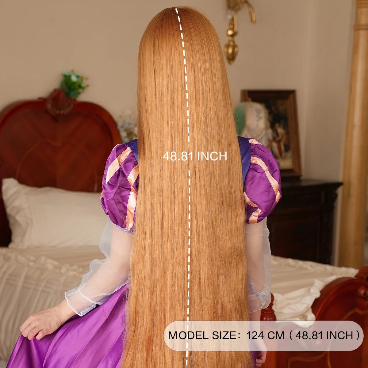 48" Extra Long Light Brown Cosplay Wig - Loose Curly Lolita Synthetic Wig for Women, Perfect for Halloween & Rapunzel